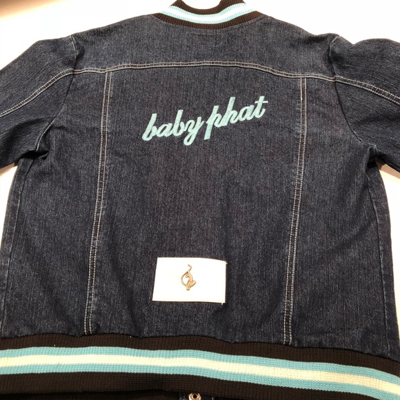 Baby Phat Women's Dark Blue Jean Jacket with Teal Accents - Picture 3 of 5